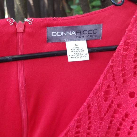 DONNA RICCO NY RED SLEEVELESS EYELET DRESS SIZE 16 - Picture 3 of 6